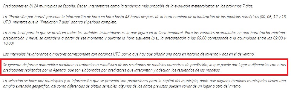 <a href="/AEMET_Esp/">AEMET</a> Por esta razón, al final de la página de predicción automática por municipios aparece una nota informativa.