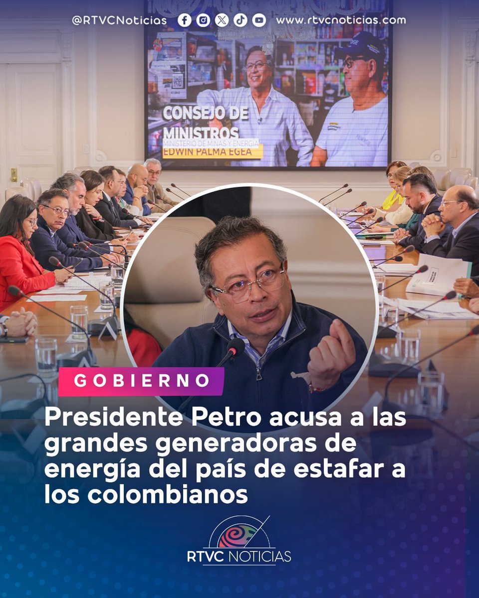 RTVCnoticias's tweet photo. 🏦🇨🇴El presidente @petrogustavo denunció que unas pocas empresas que producen energía hidroeléctrica en Colombia se estarían quedando con billones de pesos que deberían beneficiar a toda la población, especialmente a los más pobres. 

Según el mandatario, esto encarece los costos para las fábricas y negocios, haciendo que el país sea menos competitivo. Además, criticó a los gremios empresariales por no enfrentar este problema y, en cambio, enfocarse en disputas con los obreros.