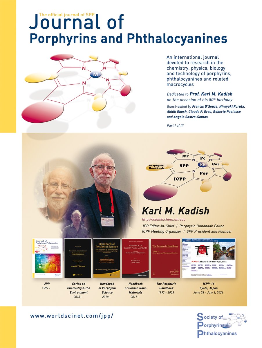 🚨 #JPP - 🆓🔓Free access to Journal of #Porphyrins and #Phthalocyanines - Special Issue (part 1 of 3) dedicated to JPP Editor in Chief &amp; SPP President Karl M. Kadish on the occasion of his 80th birthday 🎂 Happy Birthday Karl.  Read &amp; cite : worldscientific.com/toc/jpp/29/01n…