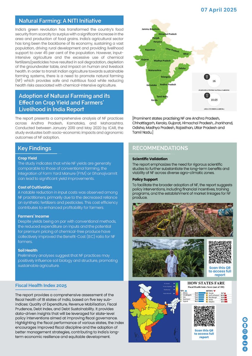 NITI Aayog launched the 2nd edition of its quarterly newsletter, 'NITIसंधान', on 07 April 2025. NITIसंधान brings together cutting-edge policy research, working papers, and thought leadership from across sectors.

The 2nd edition of NITIसंधान covers various significant topics,