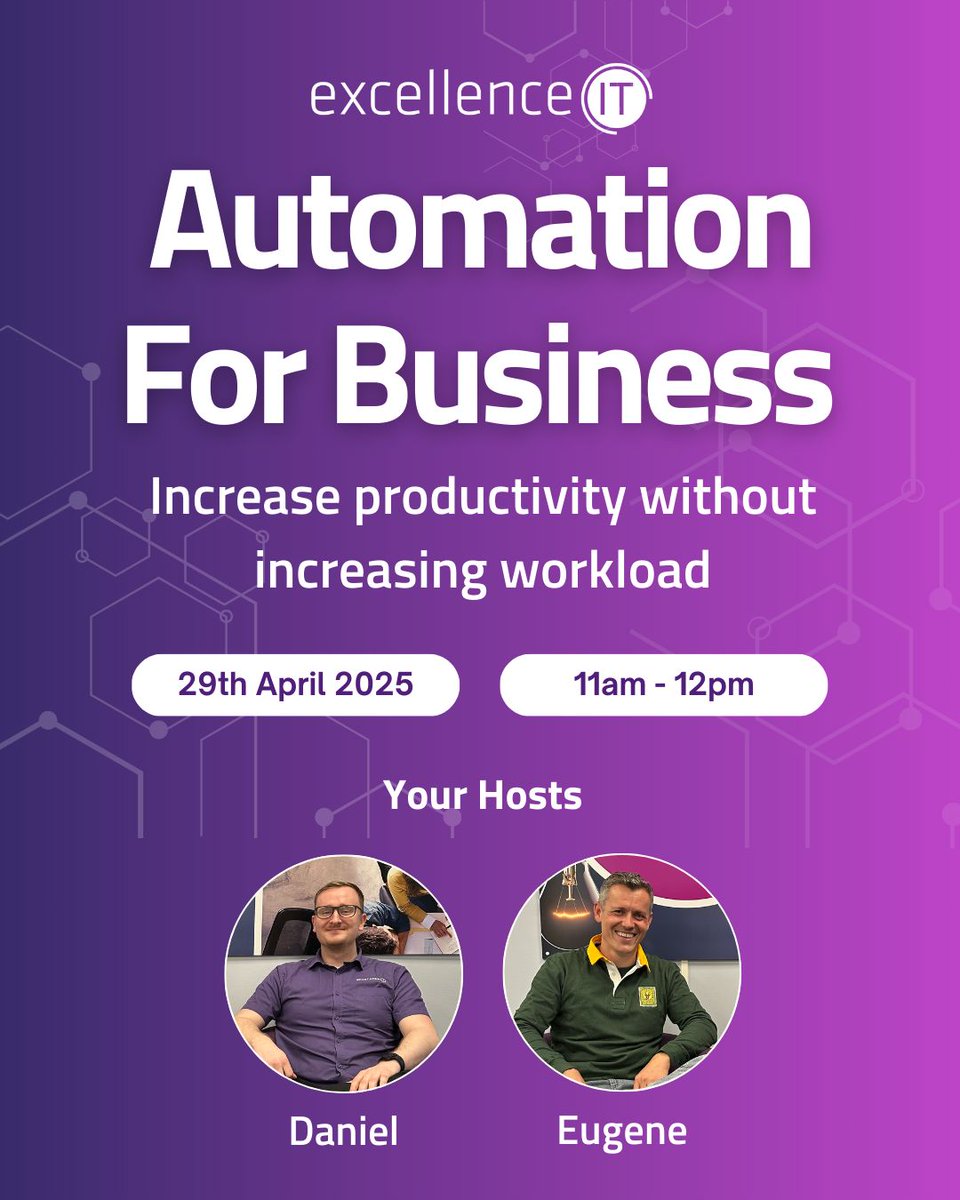 If you want to Increase productivity without increasing workload then don’t miss out on our Automation for Business webinar!

📅 Tuesday 29th April 

⏲️ 11am - 12pm 

Sign up using the link below👇 

🔗 events.teams.microsoft.com/event/14677d92…  

#eoa #employeeowned #MSP #automation