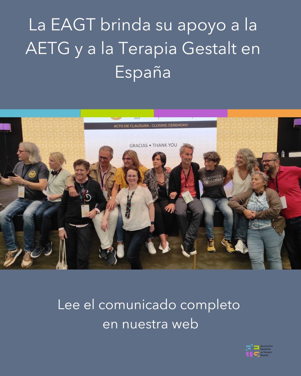 🤝✨ Apoyo internacional a la Gestalt en España

Hemos recibido el respaldo firme y cálido de la European Association for Gestalt Therapy (EAGT), quien ha expresado públicamente su total apoyo a la labor que realizamos en España.

🔗 bit.ly/42zPpSR

#GestaltEsPresente