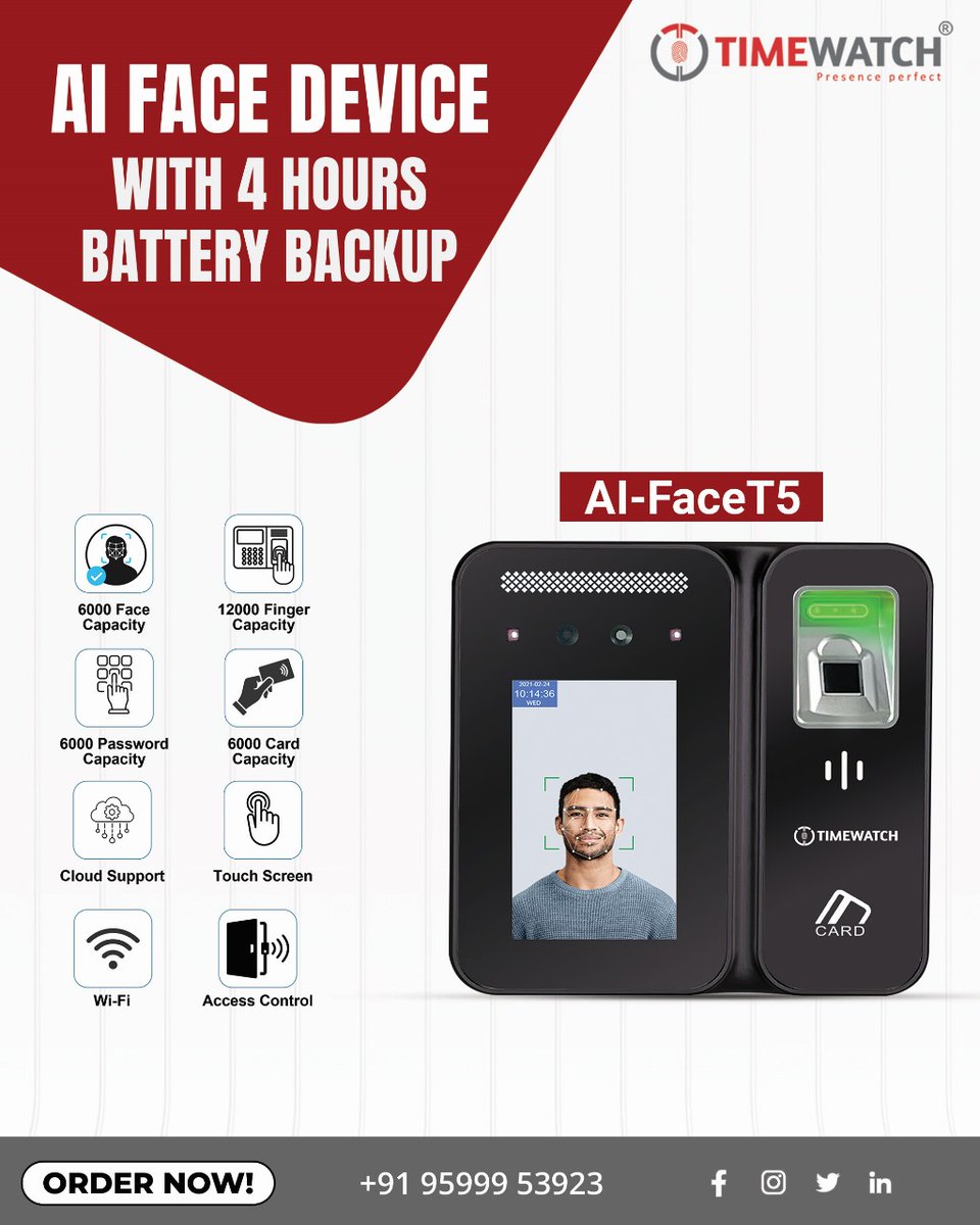timewatchbiome's tweet image. 🔒 Power Outage? Still Protected! 🧠⚡
AI-FaceT5 runs on smart AI face recognition and up to 4 hours of battery backup—so your security stays ON even when the lights go OFF. 💡👁‍🗨

#AIRecognition #AIfaceT5 #SecurityWithoutLimits #BiometricAccess #FutureReady #SmartSecurity