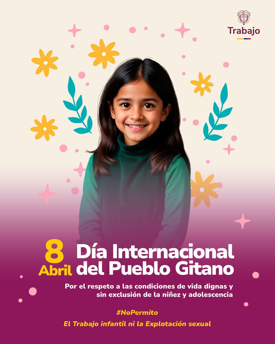 MintrabajoCol's tweet photo. 🗓️ Hoy conmemoramos el Día Internacional del Pueblo Gitano, reafirmando nuestro compromiso con una niñez y adolescencia sin exclusión, con condiciones de vida dignas y libres de trabajo infantil y explotación sexual. ✊🏽 🩵🌻

#NoPermito https://t.co/NOolNCqAdx