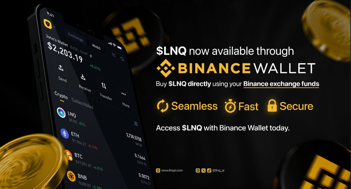 Another Milestone
<a href="/linq_ai/">LinqAI</a> 

LinqAI team is a real connected one, and they have managed to put $LNQ on the <a href="/BinanceWallet/">Binance Wallet</a>

Now users can access $LNQ directly by using the Binance exchange funds! 

Nice to see more easy option to be able to hold $LNQ
#ad