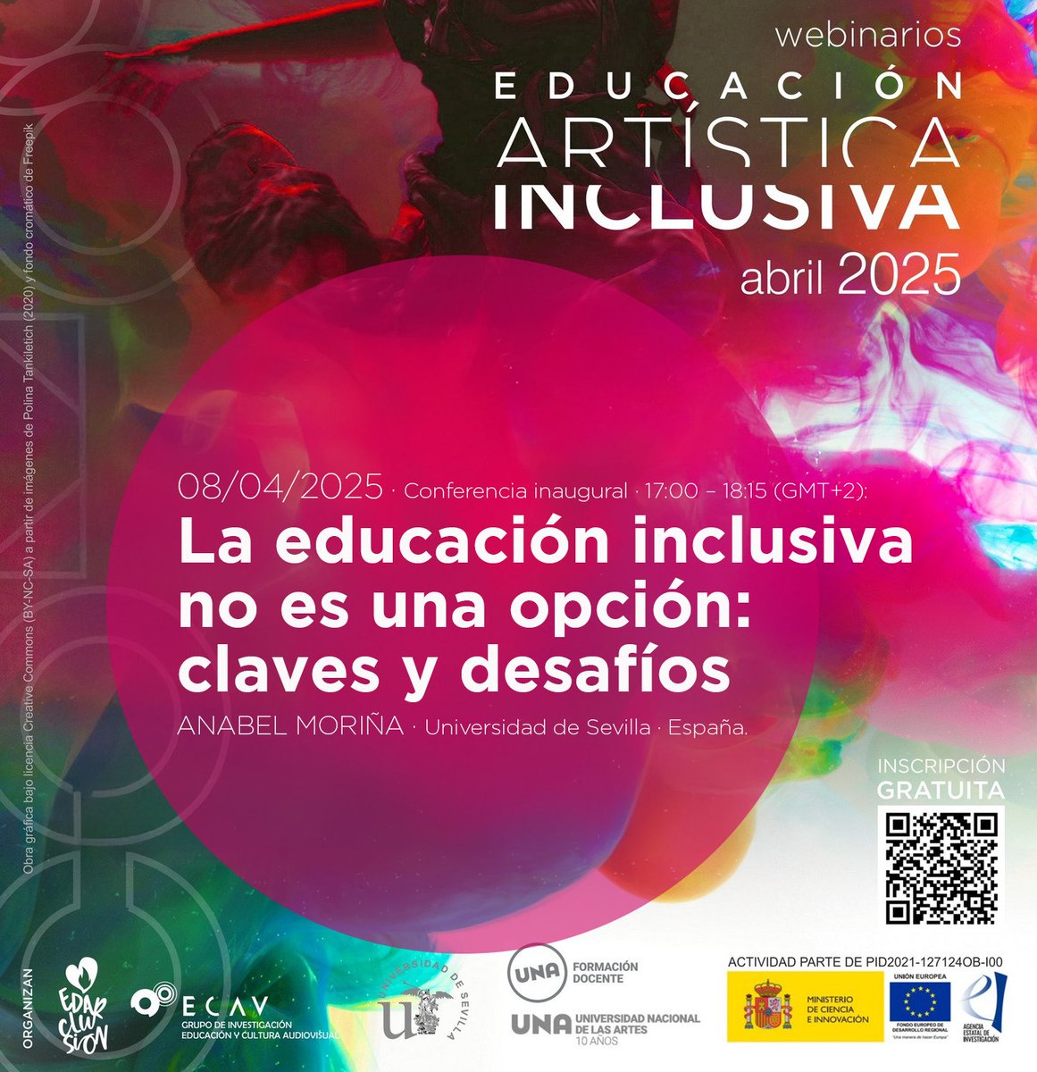 Comenzamos la conferencia inaugural "La educación inclusiva no es una opción: claves y desafíos", imparte Anabel Moriña en el ciclo de webinarios “Educación Artística Inclusiva”, perteneciente al proyecto #EDARCLUSION. Abierto, gratuito.
🔗+Info. acortar.link/C0DdTT
#COMOOC
