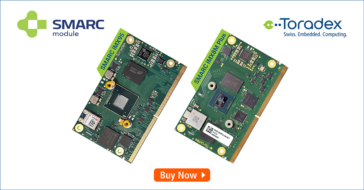 Toradex's tweet image. 🚀Now available in our webshop: Toradex SMARC SoMs — iMX8M Plus and iMX95!

Explore the #SMARC form factor and our trusted software ecosystem. The #iMX95 offers a fast track to production. More modules coming soon.

Order now 👉 shorturl.at/H1Ybu

#iMX8MPlus #Torizon