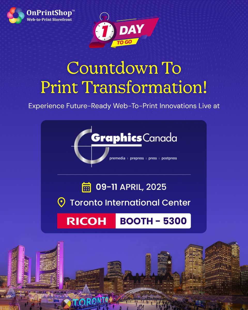 We’re Not Just Attending - We’re Transforming Print!

#OnPrintShop is gearing up to showcase future-defining #WebToPrint solutions at <a href="/graphicscanada/">Graphics Canada Expo</a> 2025!

⏳Only 1 day left — let’s connect and accelerate your growth journey!