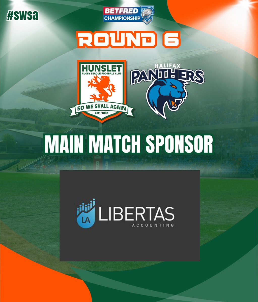 HunsletRLFC's tweet photo. 🤝 | 𝙈𝙖𝙞𝙣 𝙈𝙖𝙩𝙘𝙝 𝙎𝙥𝙤𝙣𝙨𝙤𝙧

A big thank you to 𝗟𝗶𝗯𝗲𝗿𝘁𝗮𝘀 𝗔𝗰𝗰𝗼𝘂𝗻𝘁𝗶𝗻𝗴 who are Friday nights main match sponsor.

#swsa https://t.co/Dn6dzMr4Xg
