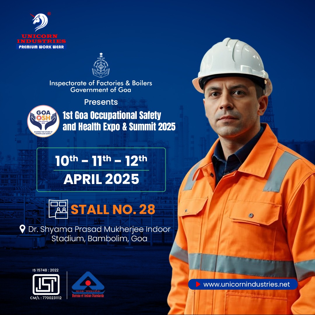 GOA OSH EXPO &amp; SUMMIT 2025! 

Unicorn Industries is proud to be a part of this prestigious event!

Venue: Dr. Shyama Prasad Mukherjee Indoor Stadium, Bambolim, Goa
Date: 10th – 11th – 12th April 2025
Stall No: 28

unicornindustries.net

#GOAOSH2025 #UnicornIndustries #PPE