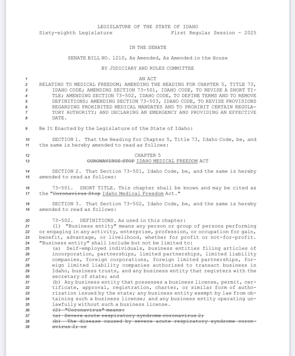 libsoftiktok's tweet photo. Idaho Governor just signed a ‘Medical Freedom Bill’ which protects citizens from being forced to undergo medical interventions as a condition of employment, education, or daily life.

No mask mandates. No vaccine mandates. Never again. https://t.co/nWbyu4XoRE