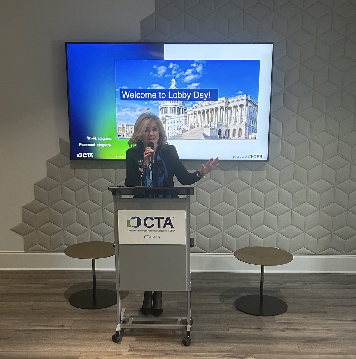 mpetricone's tweet photo. “We want to push aside regulations impeding progress and free up your ability to innovate and create!” - Sen @MarshaBlackburn #CTATechWeek https://t.co/JrG7UjsBo9