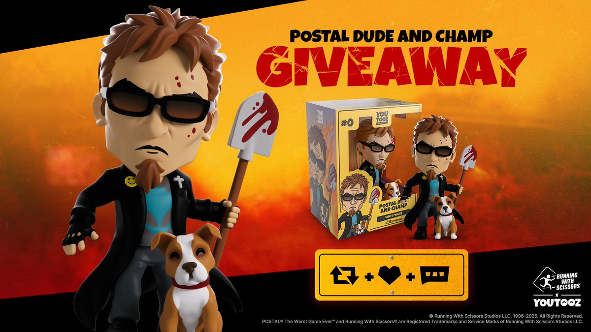 RWSstudios's tweet image. The people at @youtooz were kind enough to host a giveaway for the new POSTAL Dude &amp;amp; Champ figurine.

3 winners will be picked. To participate just like and comment this post.