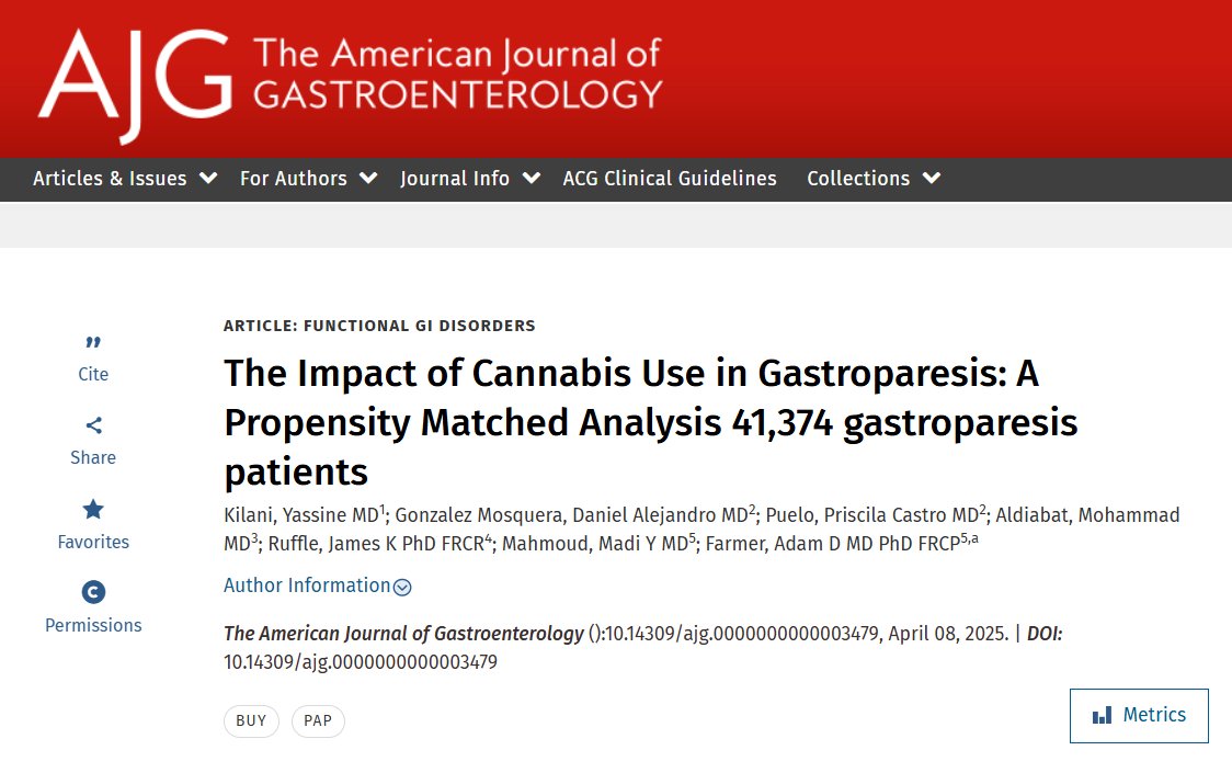 Yassine Kilani, MD (@yaskl88) on Twitter photo 🚨Excited to share our latest publication in the <a href="/AmJGastro/">AJG - The American Journal of Gastroenterology</a>: 'The Impact of Cannabis Use on Gastroparesis Outcomes: A Propensity-Matched Analysis 41,374 gastroparesis patients.'
⭐️Special thanks to our incredible team, including <a href="/MahMadi90/">Mahmoud Y Madi</a>, <a href="/DGonzalezMMD/">Daniel Gonzalez-Mosquera</a>, <a href="/DrDiabat/">Mohammad Aldiabat, MD</a>, 🚨Excited to share our latest publication in the <a href="/AmJGastro/">AJG - The American Journal of Gastroenterology</a>: 'The Impact of Cannabis Use on Gastroparesis Outcomes: A Propensity-Matched Analysis 41,374 gastroparesis patients.'
⭐️Special thanks to our incredible team, including <a href="/MahMadi90/">Mahmoud Y Madi</a>, <a href="/DGonzalezMMD/">Daniel Gonzalez-Mosquera</a>, <a href="/DrDiabat/">Mohammad Aldiabat, MD</a>,