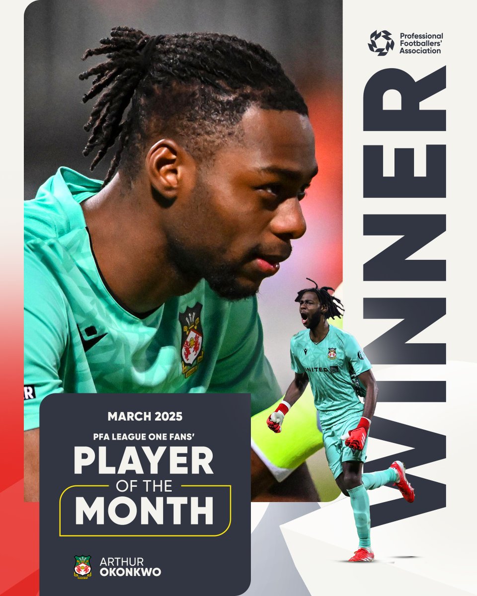 Outstanding Okonkwo 🙌

Your PFA League One Fans' Player of the Month for March 🏆

#WxmAFC | <a href="/Wrexham_AFC/">Wrexham AFC</a>