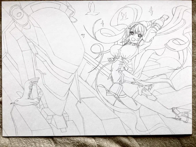 #皆さん線画と塗った後を見せてください 
作画途中でも良いのでしたら。 