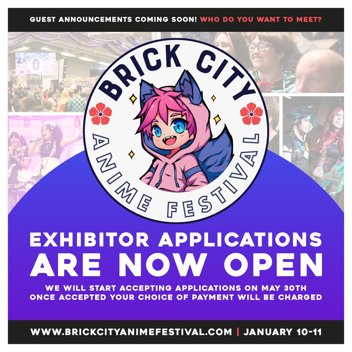 We are happy to announce that exhibitor applications for the January 10th-11th, 2026 Brick City Anime Festival are now officially open!

Follow this link and apply today ~ tixr.com/groups/brickci…
