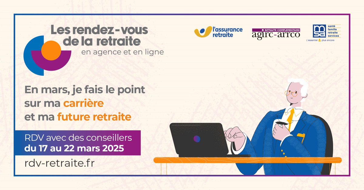 🎬 Les Rendez-vous de la retraite, du 17 au 22 mars, c’était :
➡️ 2 757 participants aux webinaires et 258 au tchat
➡️ 48 961 rdv personnalisés avec nos assurés pour faire le point sur leur future retraite
Replay des webinaires 👉 bit.ly/4hSociJ
#LAssuranceRetraite