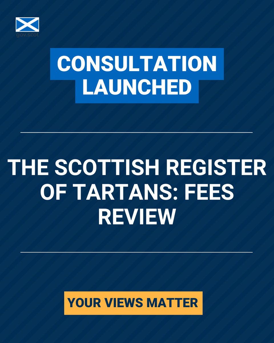 New consultation!

'The Scottish Register of Tartans: fees review' was published yesterday.

Find out more and respond to this consultation on Citizen Space: consult.gov.scot/national-recor…

<a href="/scotgov/">Scottish Government</a>