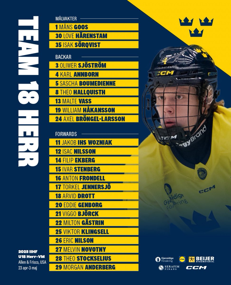Difjuniorkoll's tweet photo. Djurgårdsspelarna Anton Frondell, Arvid Drott, Viggo Björck, Eric Nilson och Theo Stockselius är uttagna i Team 18!

De ska representera Sverige i 
U18-VM, turneringen spelas i USA.

Bild via trekronorse instagram. https://t.co/sfsS00ymXV