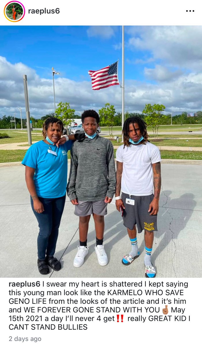 HarrietEve9's tweet photo. Raeion Carter, mother of six (6), shares Instagram post in support of Kermelo Anthony, 14 at the time — when he saved her young son from drowning in 2021… https://t.co/QljmlfWYFm