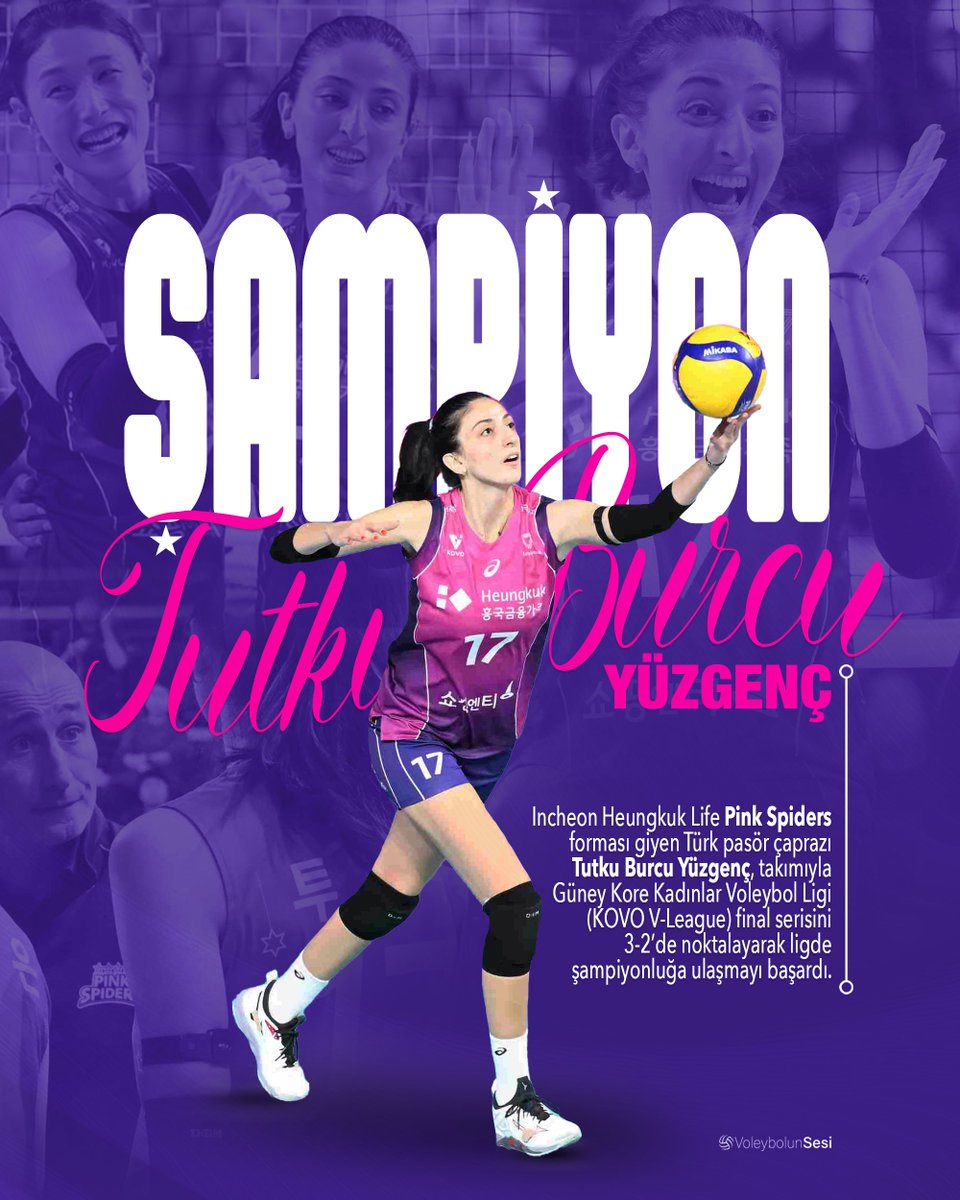 🇰🇷 𝐆𝐔̈𝐍𝐄𝐘 𝐊𝐎𝐑𝐄’𝐃𝐄 𝐒̧𝐀𝐌𝐏𝐈̇𝐘𝐎𝐍 🇹🇷 𝐓𝐔𝐓𝐊𝐔 𝐁𝐔𝐑𝐂𝐔 𝐘𝐔̈𝐙𝐆𝐄𝐍𝐂̧ 🏆 

🏐 Pink Spiders forması giyen Türk pasör çaprazı Tutku Burcu Yüzgenç, takımıyla Güney Kore Kadınlar Voleybol Ligi final serisini 3-2’de noktalayarak şampiyon olmayı başardı. 🥇
