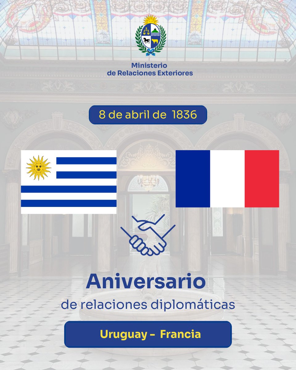 CancilleriaUy's tweet photo. 🇺🇾🤝🇫🇷 Hoy cumplimos 189 años de relaciones diplomáticas con la República Francesa. https://t.co/oXqIP8wsFy