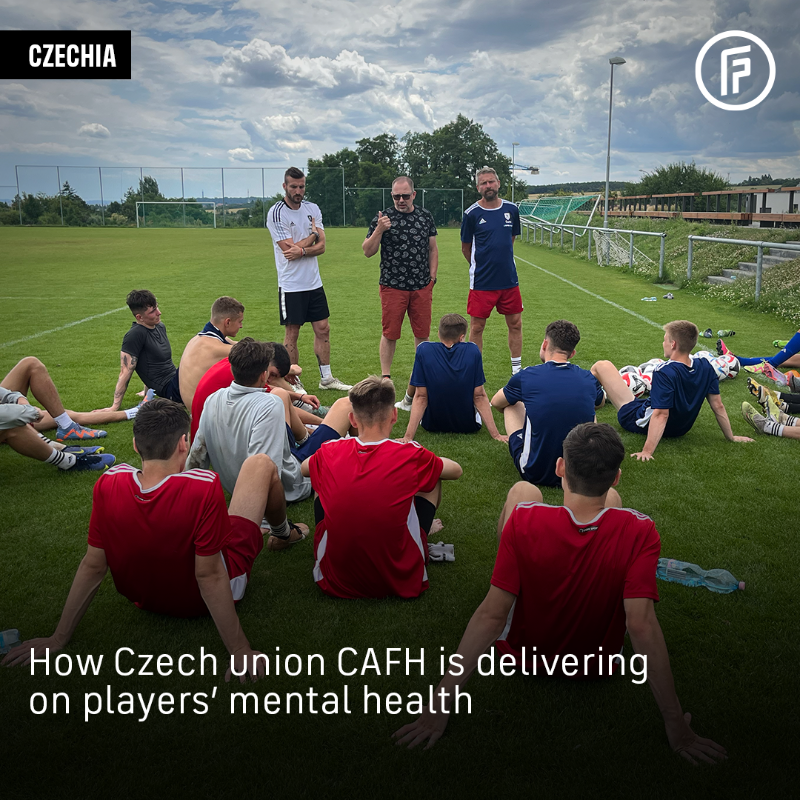 FIFPRO's tweet photo. ⚽️🇨🇿 After the tragic loss of two Czech footballers in 2018, the player’s union launched vital new mental health services, including a 24/7 helpline.

Here’s how @CAFHcz is helping players today ⤵️