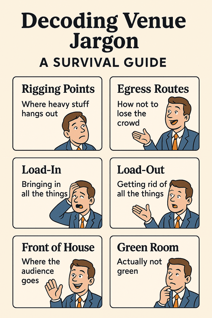 Benjamin Tansky (@btansky) on Twitter photo Decoding Venue Jargon: Ever felt lost in venue lingo? From 'rigging points' to 'egress routes,' understanding the language is half the battle. Let's demystify some terms. #VenueTalk #EventPlanning
📧 Email: ben@naturalwireless.com
📞 Call/Text: 646-398-3194 Decoding Venue Jargon: Ever felt lost in venue lingo? From 'rigging points' to 'egress routes,' understanding the language is half the battle. Let's demystify some terms. #VenueTalk #EventPlanning
📧 Email: ben@naturalwireless.com
📞 Call/Text: 646-398-3194