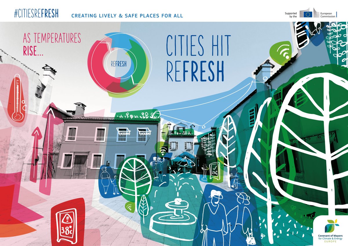 EU_ManagEnergy's tweet photo. 🌆 Heatwaves are rising—so are cities.
The #CitiesRefresh campaign by @eumayors calls on local leaders to fight #ExtremeHeat with trees, shade, and smart urban design.
Let’s rethink our cities—cooler, greener, safer.
🔗https://t.co/DFLt5v1ibN https://t.co/piBkR0sNg4