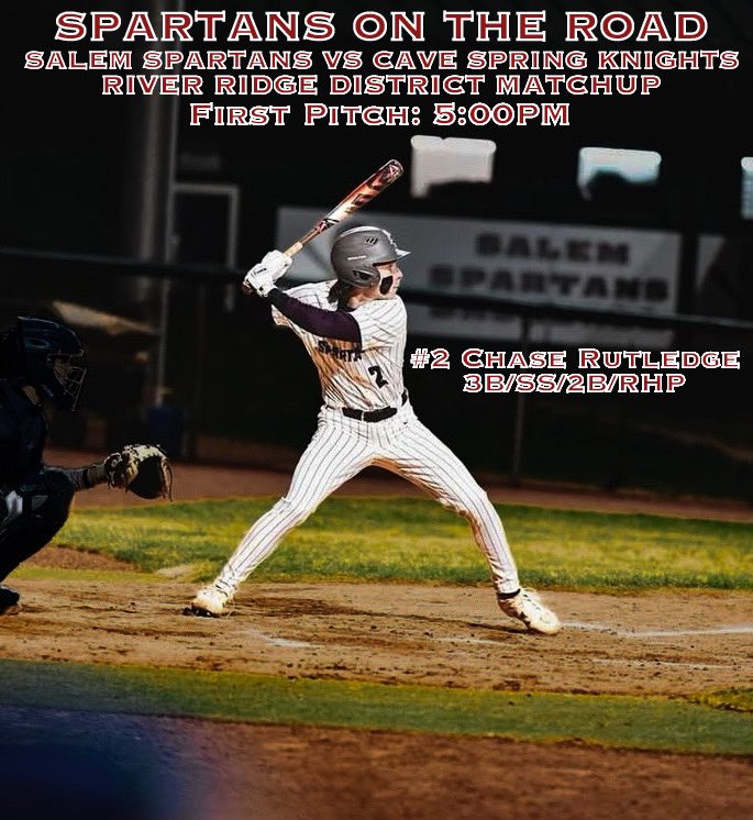 SalemSpartanBB's tweet photo. ⚔️SPARTANS ON THE ROAD⚔️
⚾️SALEM SPARTANS vs CAVE SPRING KNIGHTS⚾️
❗️FIRST PITCH: 5:00PM❗️ https://t.co/8O5AdzBmxZ