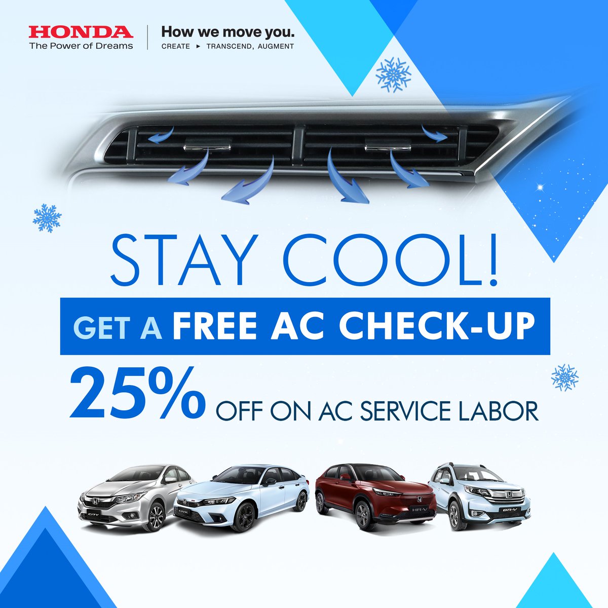 Hacpl_Official's tweet photo. Beat the heat – Free AC Check-Up and 25% off on AC service labor! Visit your nearest Honda dealership today! 

#Honda #ThePowerofDreams #Howwemoveyou https://t.co/ft3eDXwFLW