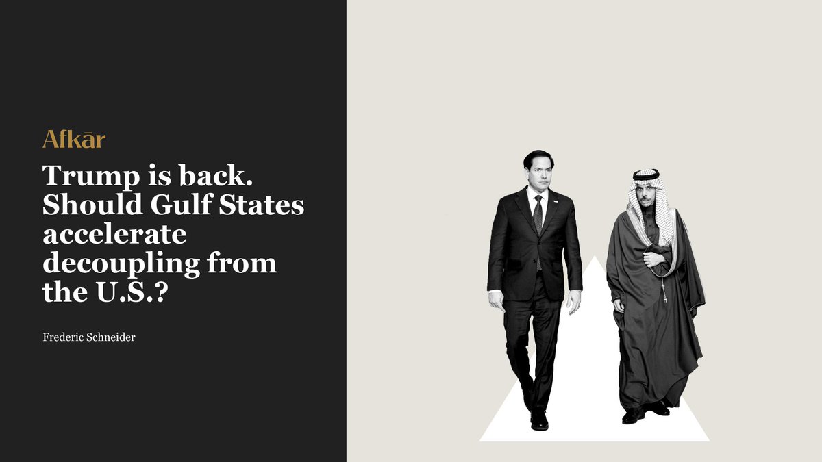 The new administration in Washington has produced a lot of turbulence out of the gate. GCC states would be wise to proactively prepare themselves for the crises to come by creating more distance with the U.S. economy. Frederic Schneider writes on #Afkar

Read here: