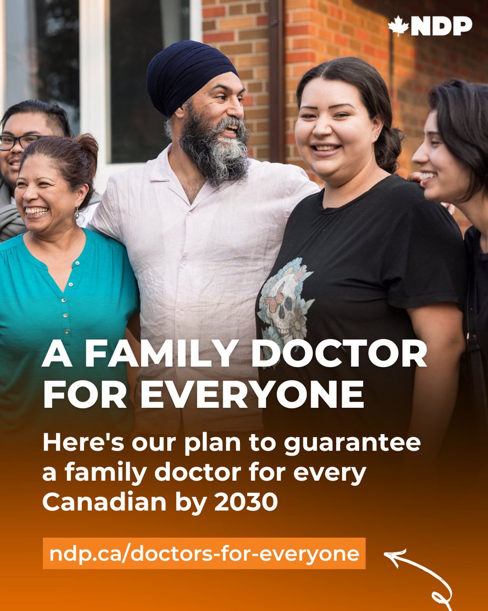 Universal public health care means every Canadian should have access to a family doctor.

Visit ndp.ca/doctors-for-ev… to learn more about the NDP plan to train and hire more family doctors.