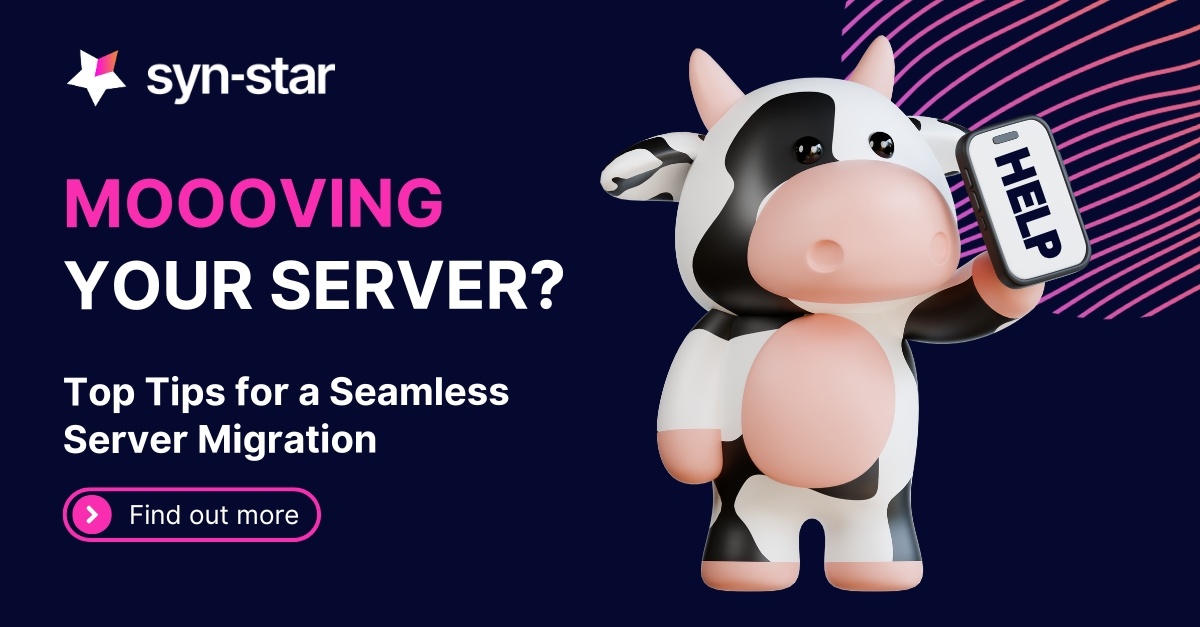 SynStarIT's tweet photo. 🐄💡Moooving your server? See our top tips for a smooth server relocation ⬇️⬇️
https://t.co/nhX1VNFIen
#SynStar #TechSupport #ITSupport #ServerRelocation https://t.co/PfWC0JIHh4