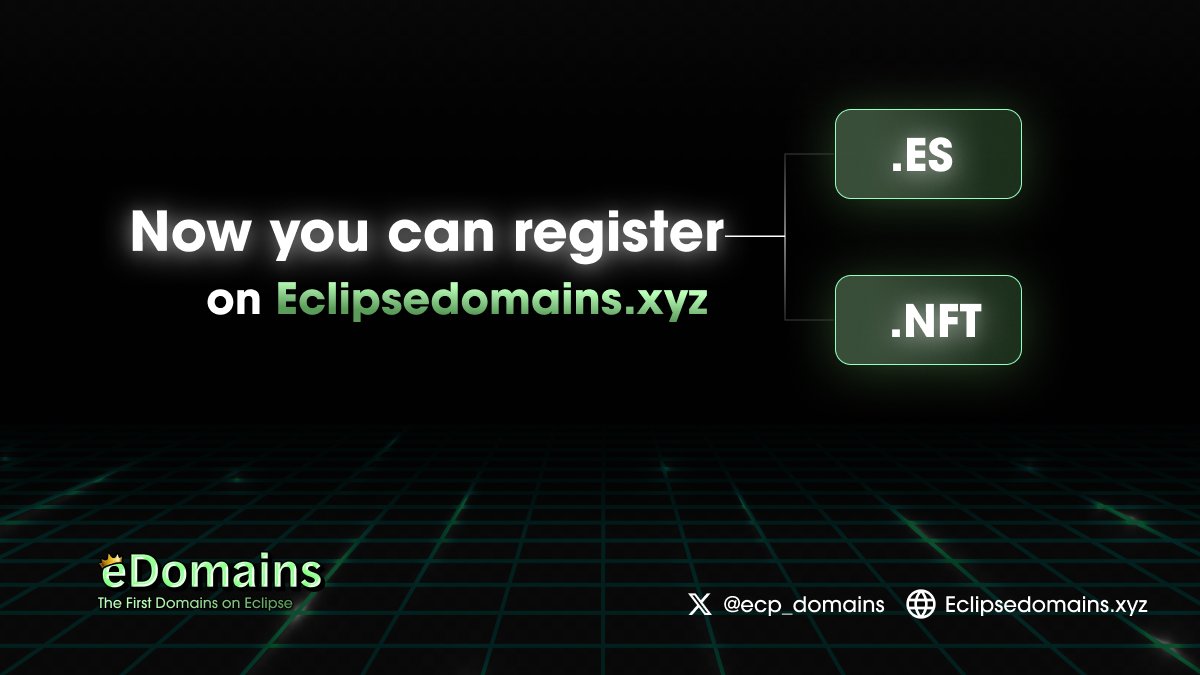 🚀 Now LIVE: You can register .ES and .NFT domains on eclipsedomains.xyz/register — the first domain service on Eclipse Chain.

Secure your name before someone else does. 👑 🔗 Powered by $ES 

#EclipseChain #eDomains #Web3Domains