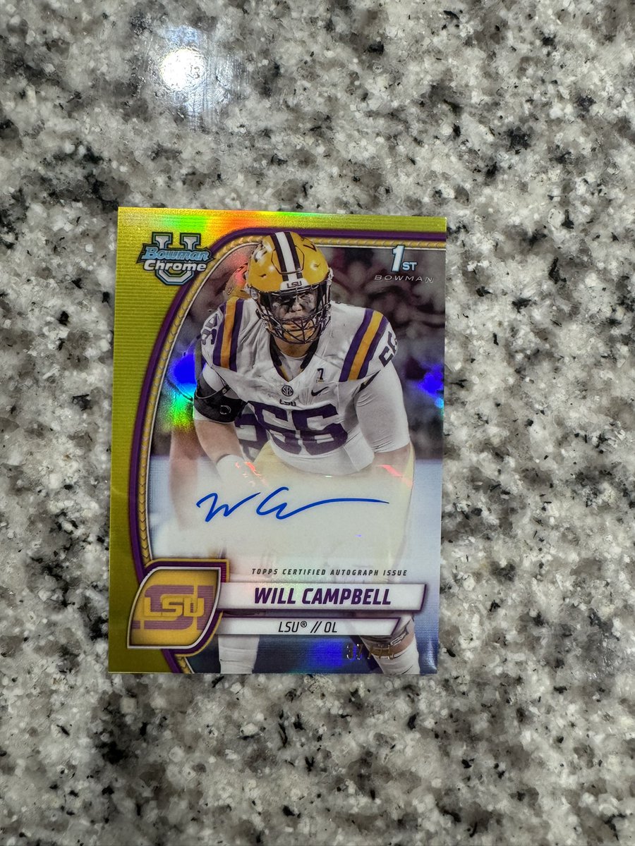 katwolfey23's tweet photo. @cardboardbst Will Campbell 1st bowman. Pair of base autos, $20 for both, $10 each. Yellow /75 $25 OBO https://t.co/CVWPg9IjDj