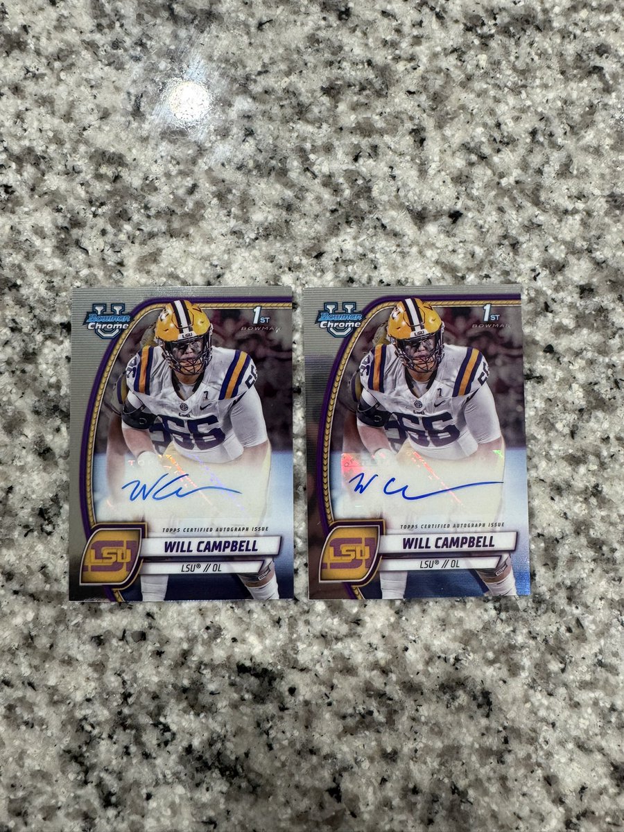 katwolfey23's tweet photo. @cardboardbst Will Campbell 1st bowman. Pair of base autos, $20 for both, $10 each. Yellow /75 $25 OBO https://t.co/CVWPg9IjDj