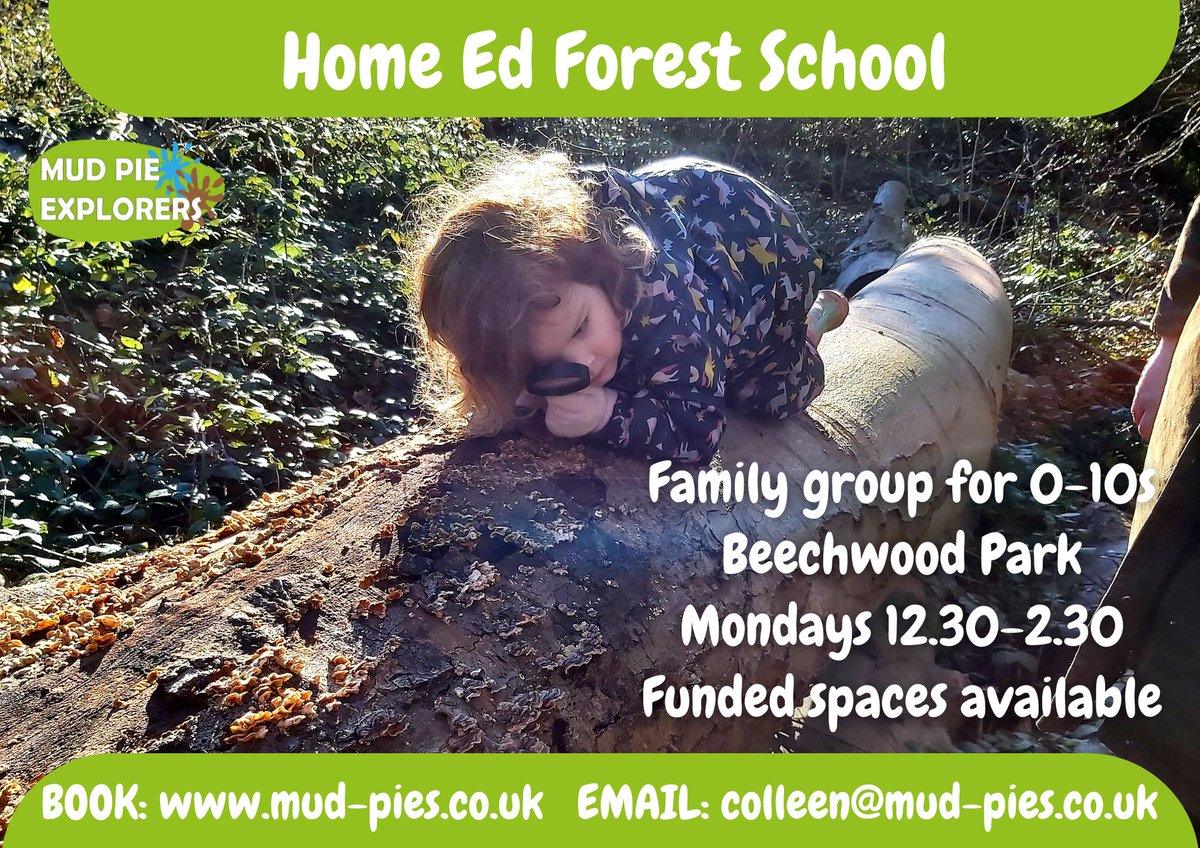 Limited spaces available in our HOME ED FAMILY FOREST SCHOOL.

🌳 Beechwood Park, Newport
👧 For under 10s, parents stay (babies free)
⏰ 2 hour session with 2 trained leaders
🌻 Experienced with SEND/SEMH
🐞 Nature crafts, mud kitchen, rope swings, den building
☀️ Resuming ...