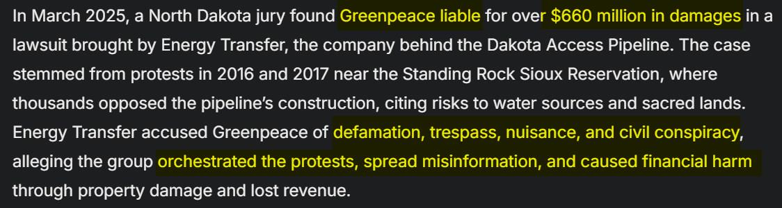 GreenFleece is a scourge on humanity.

Sued to the nuts.

Also their fraudulent NGO dark money has dried up, thanks to DOGE.

Hopefully this era of pilfering and funneling taxpayer cash to Green SCAM criminal organizations is over.

#CAGW is dead. Enjoy your life without fear.