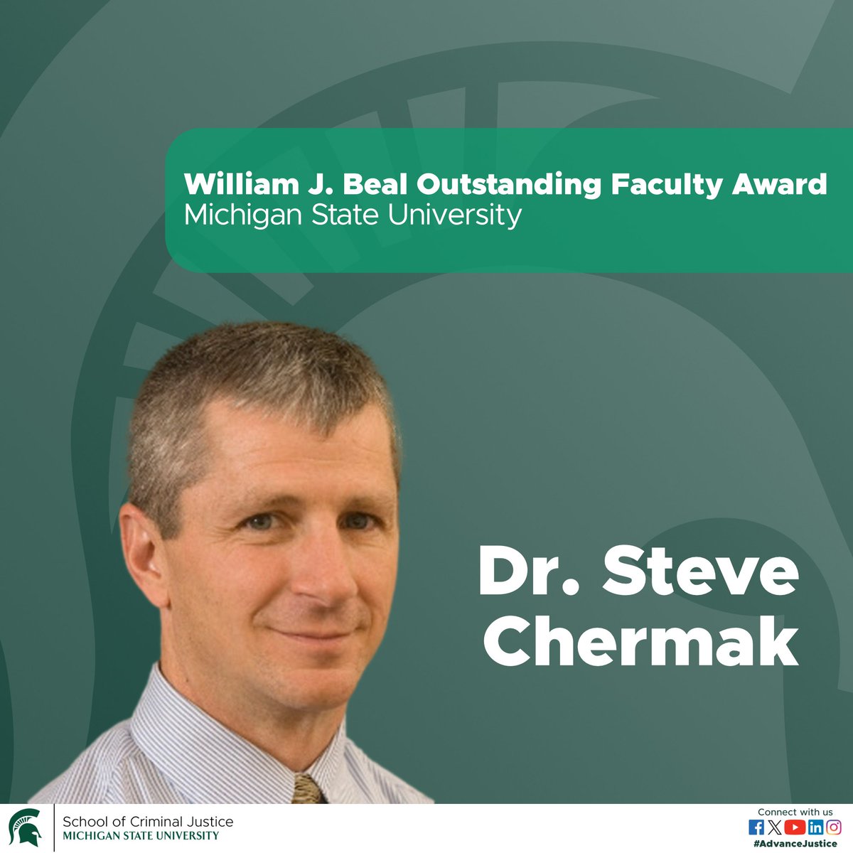 msu_scj's tweet photo. Dr. @s_chermak has been awarded the MSU William J. Beal Outstanding Faculty Award!

This award is reserved for faculty with record of scholarly excellence and creative activities, instruction, and outreach.

Congratulations Dr. Chermak!

#AdvanceJustice #MSUSocialScience https://t.co/s3QDYntboI