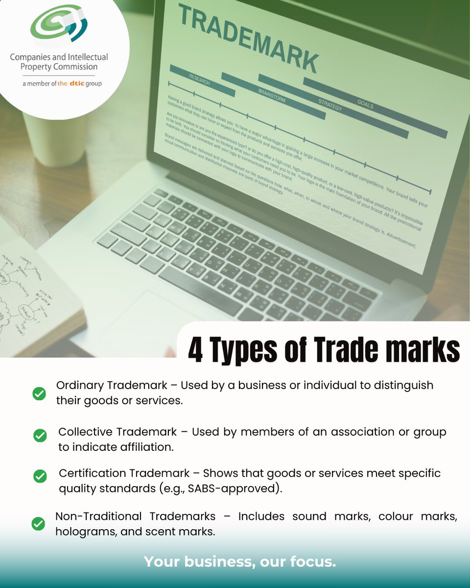 Not all trade marks are the same, there are 4 key types that every brand owner should know. 💼

As part of #CIPCIPAwarenessMonth, we're shining a spotlight on how each type plays a role in protecting your brand identity. From names and logos to distinctive elements🛡️

#CIPC #IP