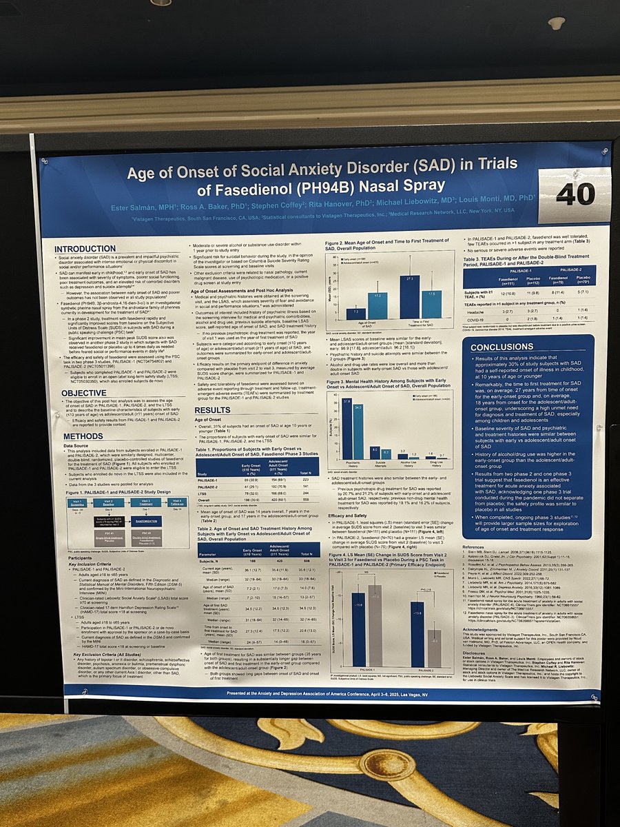 Vistagen (@vistagen) on Twitter photo We’re proud to present at #ADAA2025 in Las Vegas, sharing research on the age of onset of SAD and the characteristics of young adults with and without SAD.
Thanks to <a href="/ADAA_Anxiety/">Anxiety and Depression Association of America</a> for bringing the community together. #MentalHealthResearch #SocialAnxiety #Fasedienol We’re proud to present at #ADAA2025 in Las Vegas, sharing research on the age of onset of SAD and the characteristics of young adults with and without SAD.
Thanks to <a href="/ADAA_Anxiety/">Anxiety and Depression Association of America</a> for bringing the community together. #MentalHealthResearch #SocialAnxiety #Fasedienol