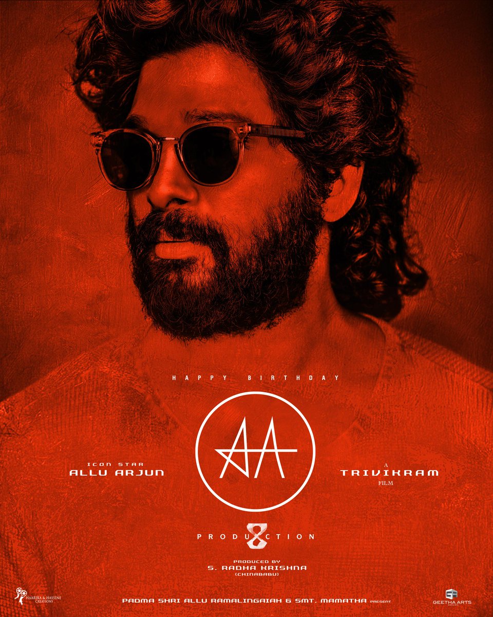 vamsikaka's tweet photo. Team #Production8 Wishes a very happy Birthday to ICON STAR @alluarjun
#HappyBirthdayAlluArjun
#Trivikram #AlluAravind @vamsi84 @haarikahassine @GeethaArts https://t.co/gnSFrVcwwM