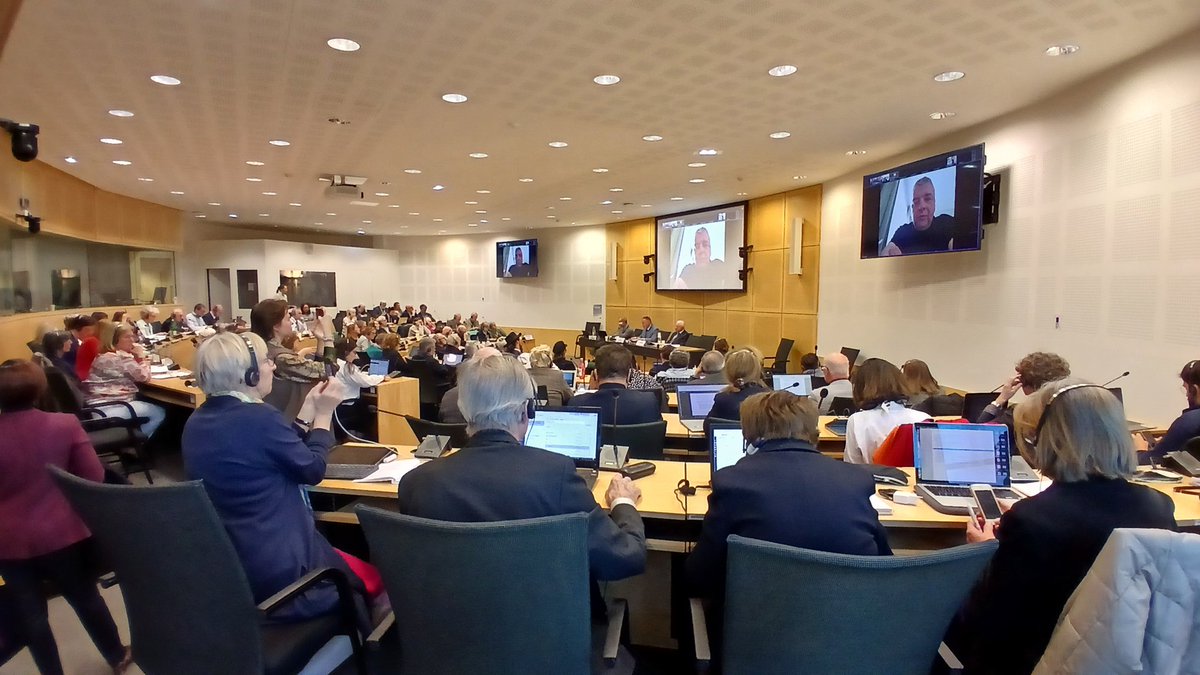 ATD_Europe's tweet photo. At the @coe @cingoeu #SpringSession, full room to pay homage of all the efforts and unjust sufferings of the #Ukraine️ people and #CivilSociety. 
How European #CSOs and #NGOs should act in the coming weeks & month to support a fair and sustainable #PeaceProcess based on #RulesOfLaw and #HumanRights?
@CoEHumanRights @CoE_RuleofLaw
