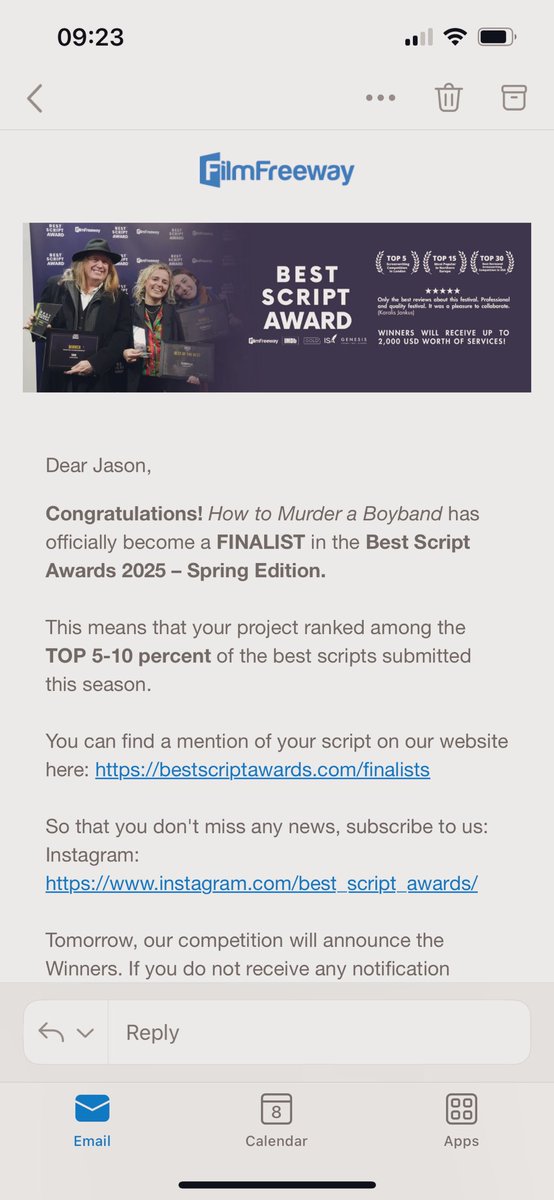 BoybandMurder's tweet photo. Thank you #honoured 

HOW TO MURDER A BOYBAND is a FINALIST in the #LondonBestScriptAwards

https://t.co/8HrqxCBAnh

@UnitedAgents @SignatureEntUK @Lionsgate @AnnapurnaPics @FocusFeatures @CJENT_USA @ReelOneEnt @aA24 @AmazonMGMStudio @neonrated @MagnoliaPics @STXfilms https://t.co/AEDF1hP3lf