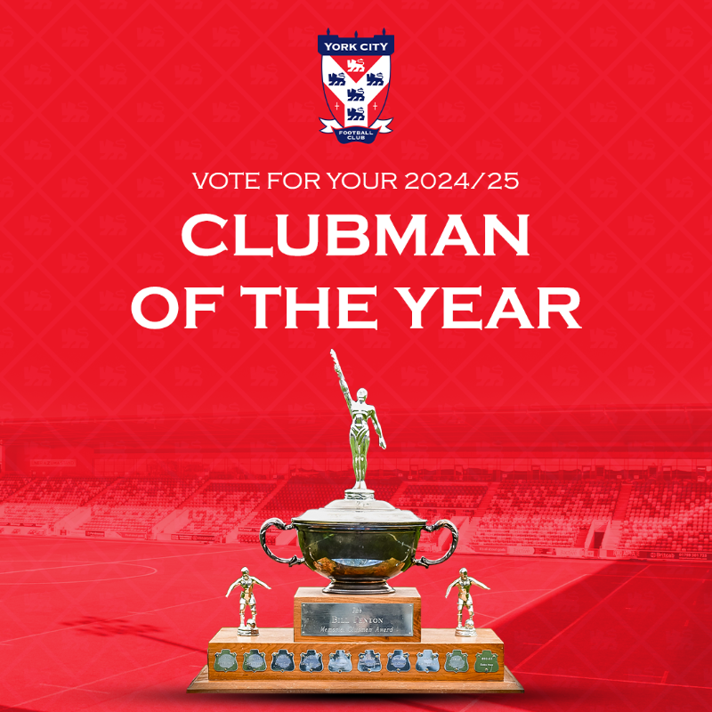 YorkCityFC's tweet photo. 🏆 It's that time of the year again!

🗳️ Voting is now open for your Clubman of the Year!

#YCFC🔴🔵
