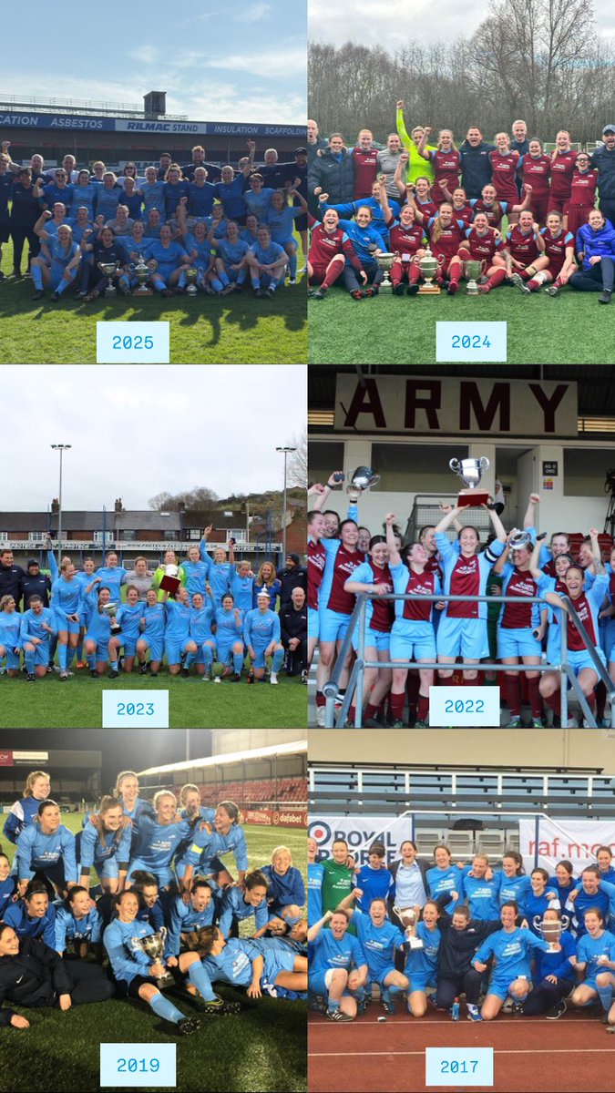 RAFWomens's tweet photo. Winning and retaining the 2025 Inter Services means we have won the competition 6 out of the last 7 seasons and… 
5 OF THOSE HAVE BEEN IN A ROW!

What an incredible achievement by an incredible group!

Champions : 2017, 19, 22, 23, 24, 25 (20/21 🚫 Covid)

@RAFFootball https://t.co/U40XN2twnP