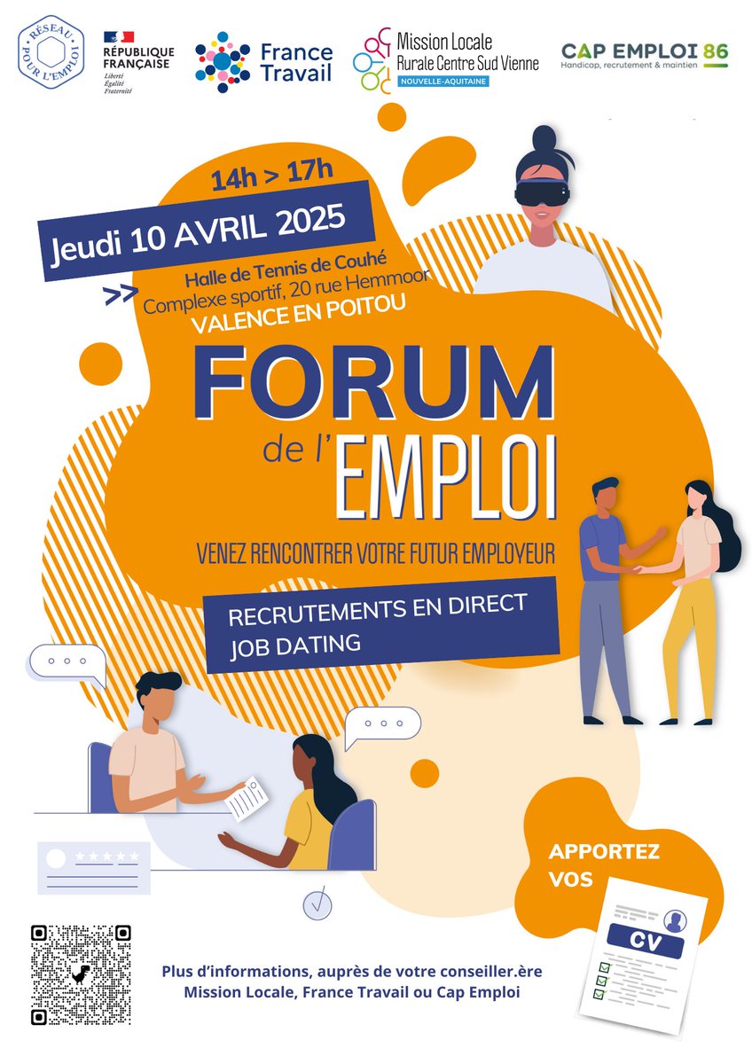 CDG_Vienne's tweet image. 🧐 Vous recherchez un #emploi (#intérim, #apprentissage...) dans la fonction publique territoriale ?
🤝 Venez à la rencontre du @CDG_Vienne ce jeudi 10 avril après-midi au Forum de l'Emploi du Civraisien à Valence-en-Poitou !
#fpt