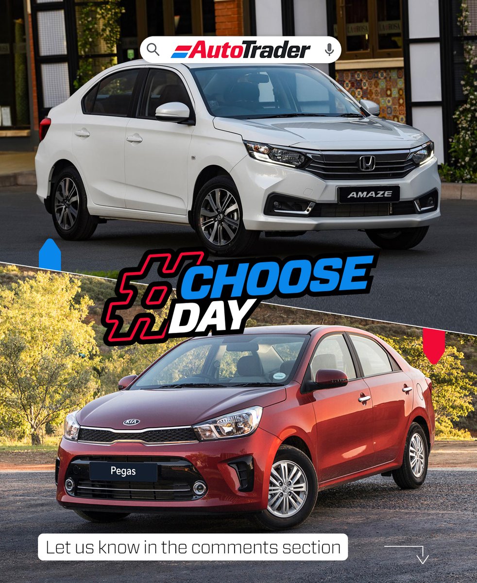AutoTraderSA's tweet photo. While the popularity of sedans has faded slightly, they can still offer a lot of value for money. If you wanted a sedan, would it be the Honda #Amaze or the KIA #Pegas that wins your vote?

#chooseday #Honda #HondaAmaze #Amaze #KIA #KIAPegas #Pegas https://t.co/ATrcpZokbv